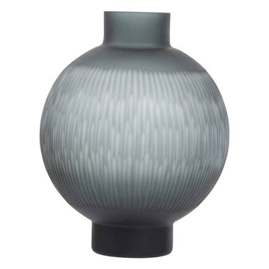 Orsina Hessa Large Grey Glass Vase – Textured Carved Modern Decor