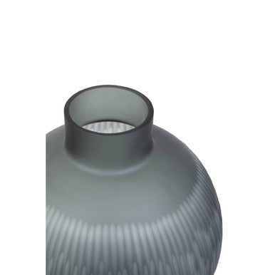Orsina Hessa Large Grey Glass Vase – Textured Carved Modern Decor