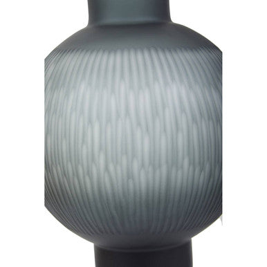 Orsina Hessa Large Grey Glass Vase – Textured Carved Modern Decor
