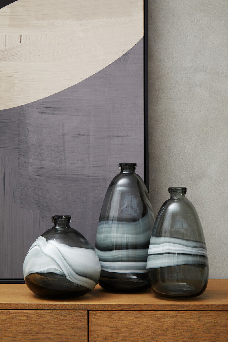 Orsina Halla Small Grey Glass Bottle Vase – Ombre Minimalist Bud Vase