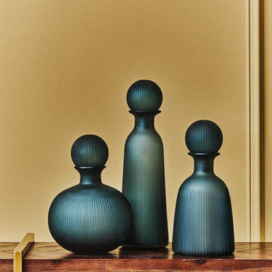 Orsina Hira Medium Blue Glass Bottle Vase – Cobalt Linear Accents