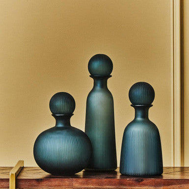 Orsina Hira Large Blue Bottle Vase | Cobalt Glass Textured Decor