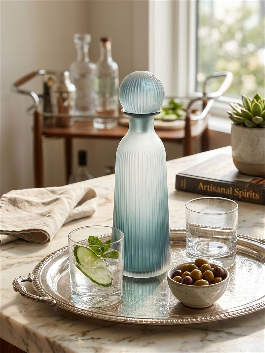 Orsina Hira Large Blue Bottle Vase | Cobalt Glass Textured Decor