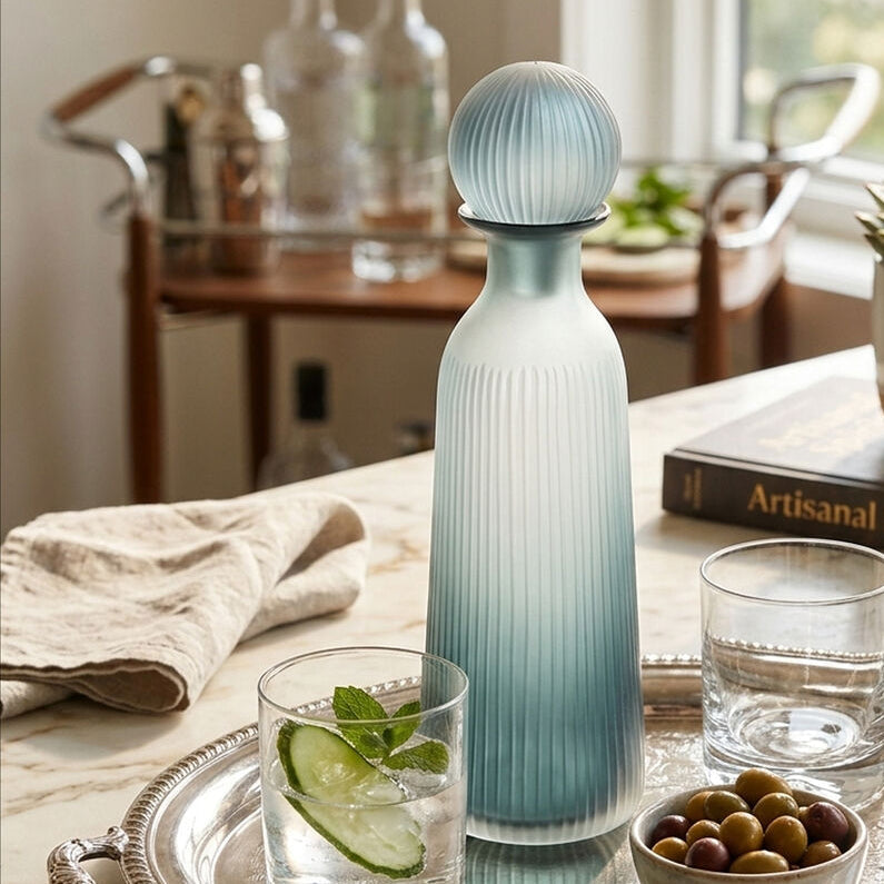 Orsina Hira Large Blue Bottle Vase | Cobalt Glass Textured Decor