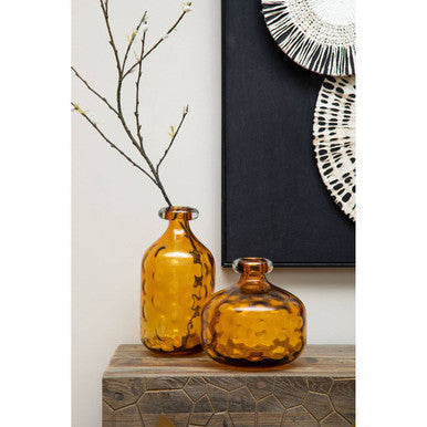 Orsina Huda Tall Bottle Vase – Amber Orange Glass Floral Decor