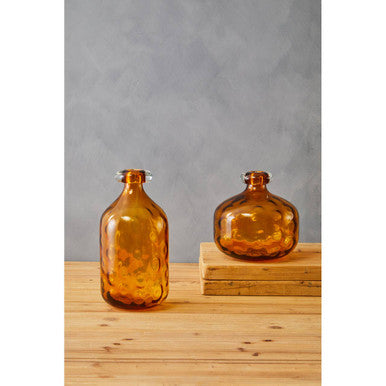 Orsina Huda Tall Bottle Vase – Amber Orange Glass Floral Decor