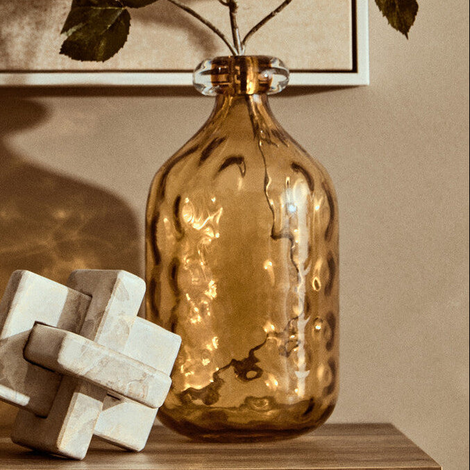 Orsina Huda Tall Bottle Vase – Amber Orange Glass Floral Decor