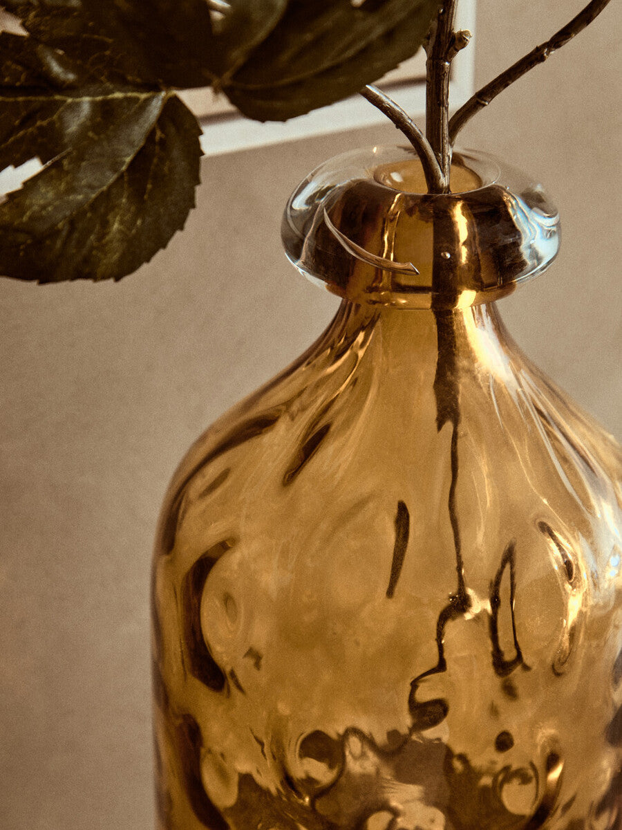 Orsina Huda Tall Bottle Vase – Amber Orange Glass Floral Decor
