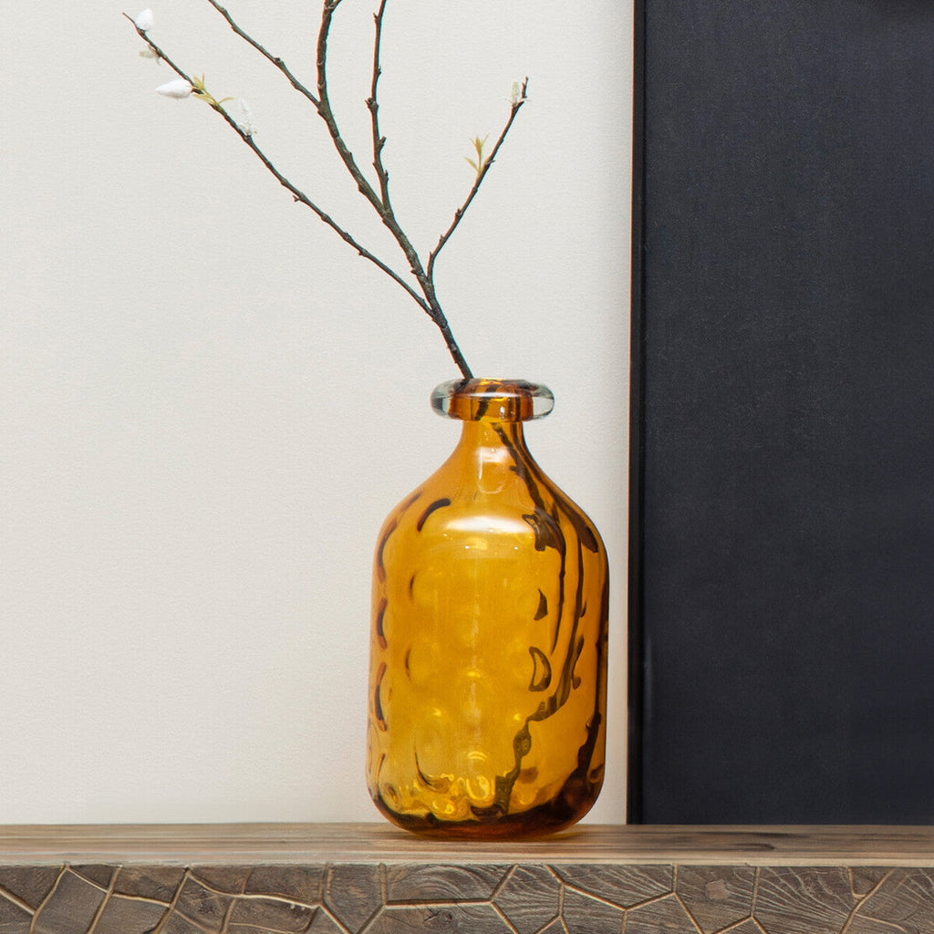 Orsina Huda Tall Bottle Vase – Amber Orange Glass Floral Decor