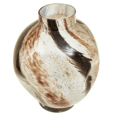Orsina Heba Small Glass Vase – Black Brushstroke Design with Plinth