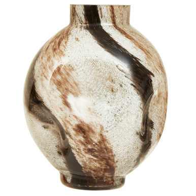 Orsina Heba Small Glass Vase – Black Brushstroke Design with Plinth