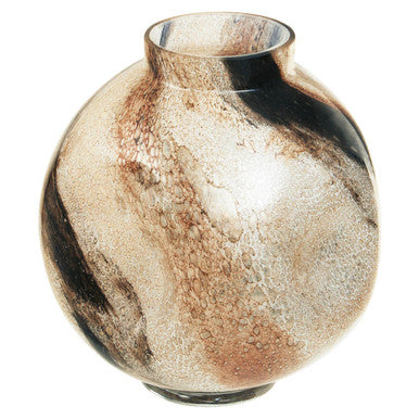 Orsina Heba Large Glass Vase – Black Brushstroke Design with Plinth