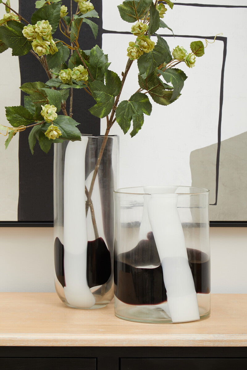 Orsina Hania Small Glass Vase – Clear Abstract Pattern Cylinder