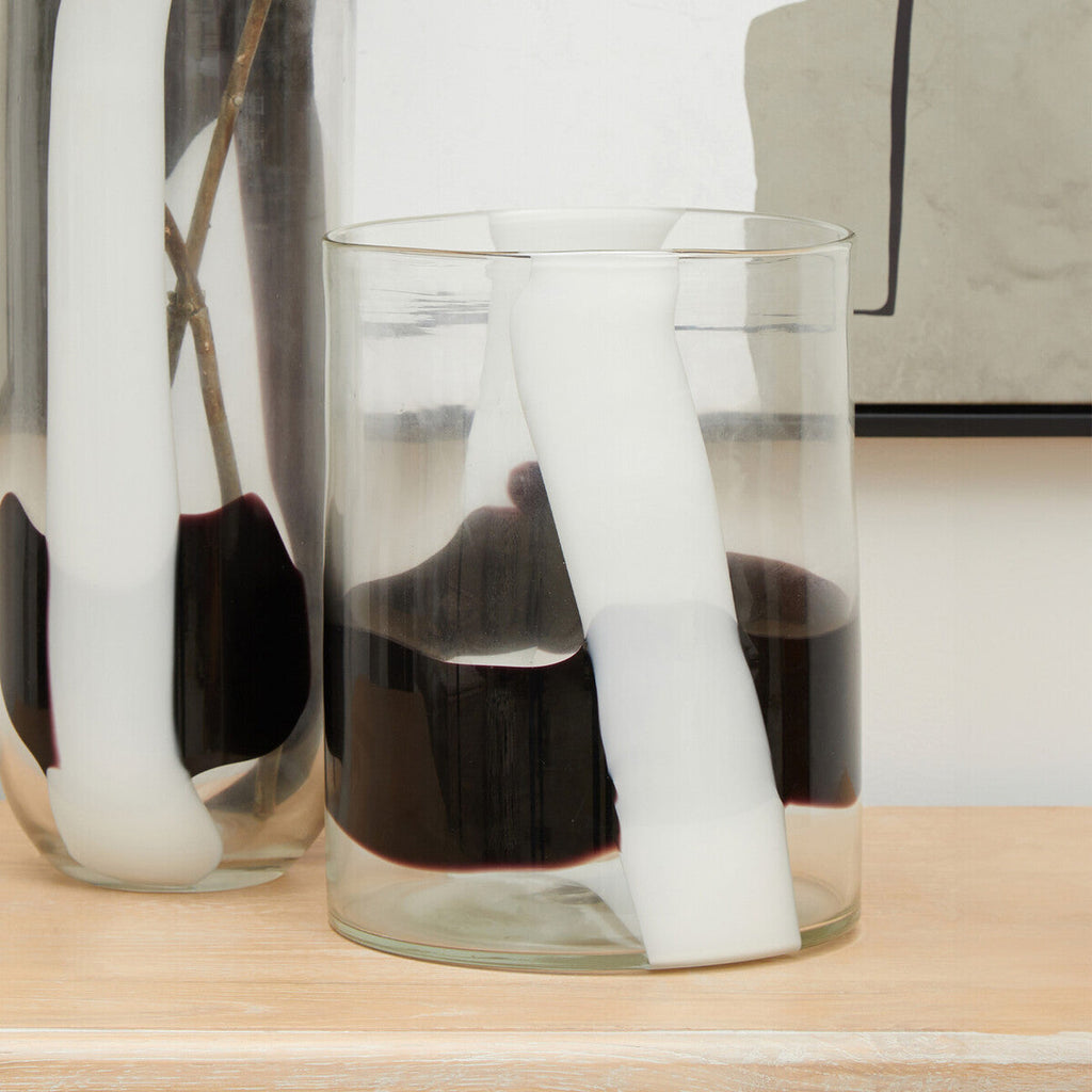 Orsina Hania Small Glass Vase – Clear Abstract Pattern Cylinder