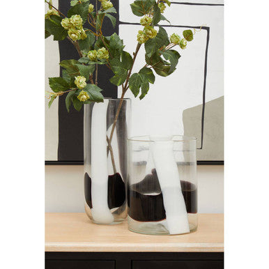 Orsina Hania Large Glass Vase – Abstract Pattern Cylindrical Centerpiece