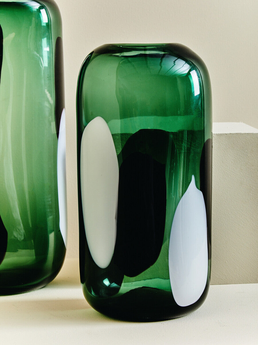 Orsina Hania Green Glass Vase – Small Abstract Patterned Decor