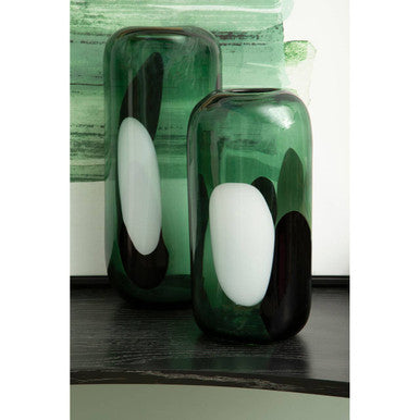 Orsina Large Green Glass Vase – Abstract Pattern Modern Floral Vessel
