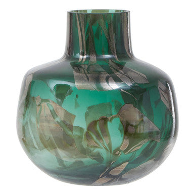 Orsina Herbie Small Glass Vase – Green and Gold Decorative Bottle