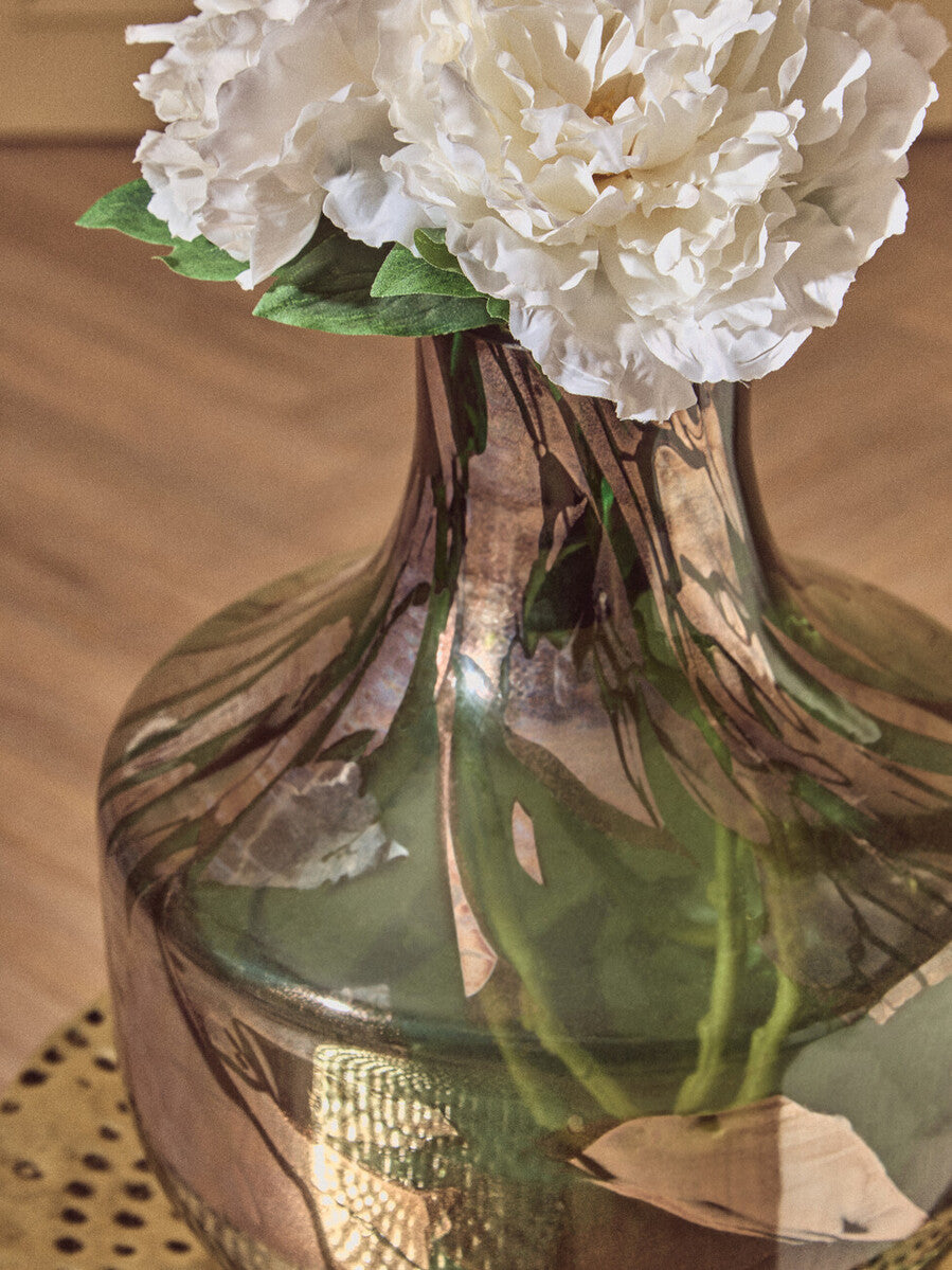 Orsina Herbie Small Glass Vase – Green and Gold Decorative Bottle