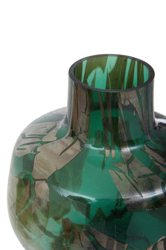 Orsina Herbie Small Glass Vase – Green and Gold Decorative Bottle