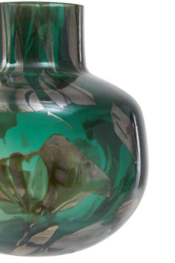 Orsina Herbie Small Glass Vase – Green and Gold Decorative Bottle