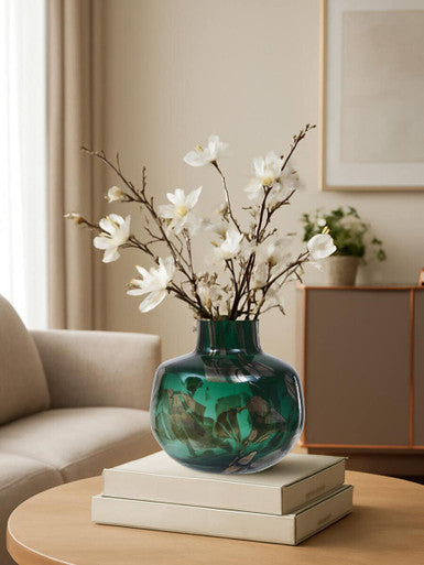 Orsina Herbie Small Glass Vase – Green and Gold Decorative Bottle
