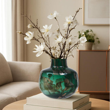 Orsina Herbie Small Glass Vase – Green and Gold Decorative Bottle