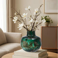 Orsina Herbie Small Glass Vase – Green and Gold Decorative Bottle