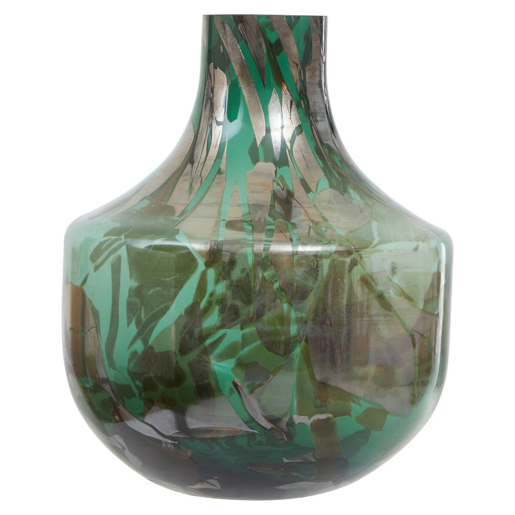 Orsina Herbie Large Glass Bottle Vase – Green and Gold Handcrafted