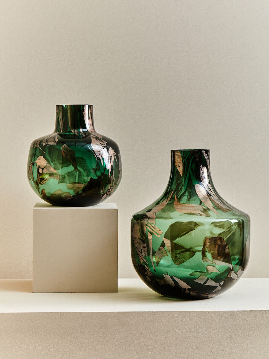 Orsina Herbie Large Glass Bottle Vase – Green and Gold Handcrafted