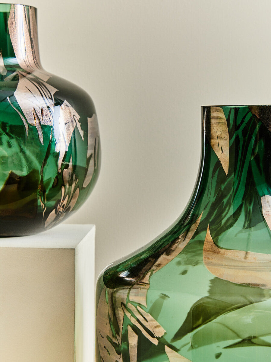 Orsina Herbie Large Glass Bottle Vase – Green and Gold Handcrafted