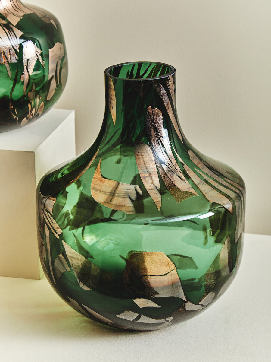 Orsina Herbie Large Glass Bottle Vase – Green and Gold Handcrafted