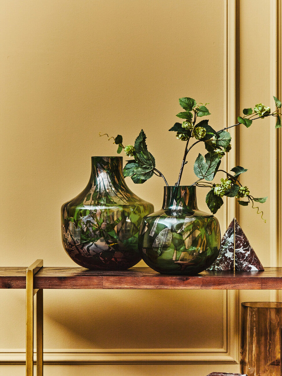 Orsina Herbie Large Glass Bottle Vase – Green and Gold Handcrafted