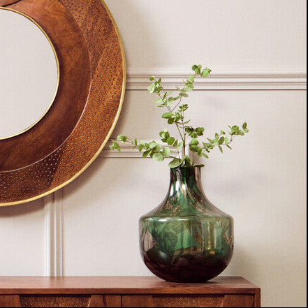 Orsina Herbie Large Glass Bottle Vase – Green and Gold Handcrafted