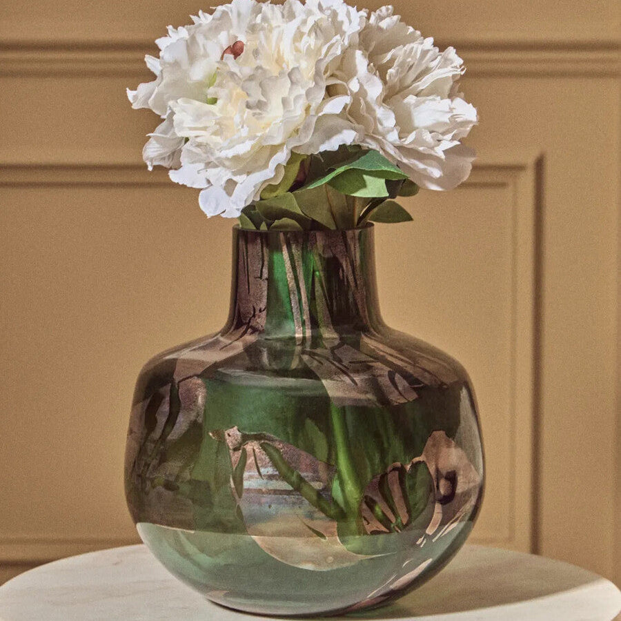 Orsina Herbie Large Glass Bottle Vase – Green and Gold Handcrafted
