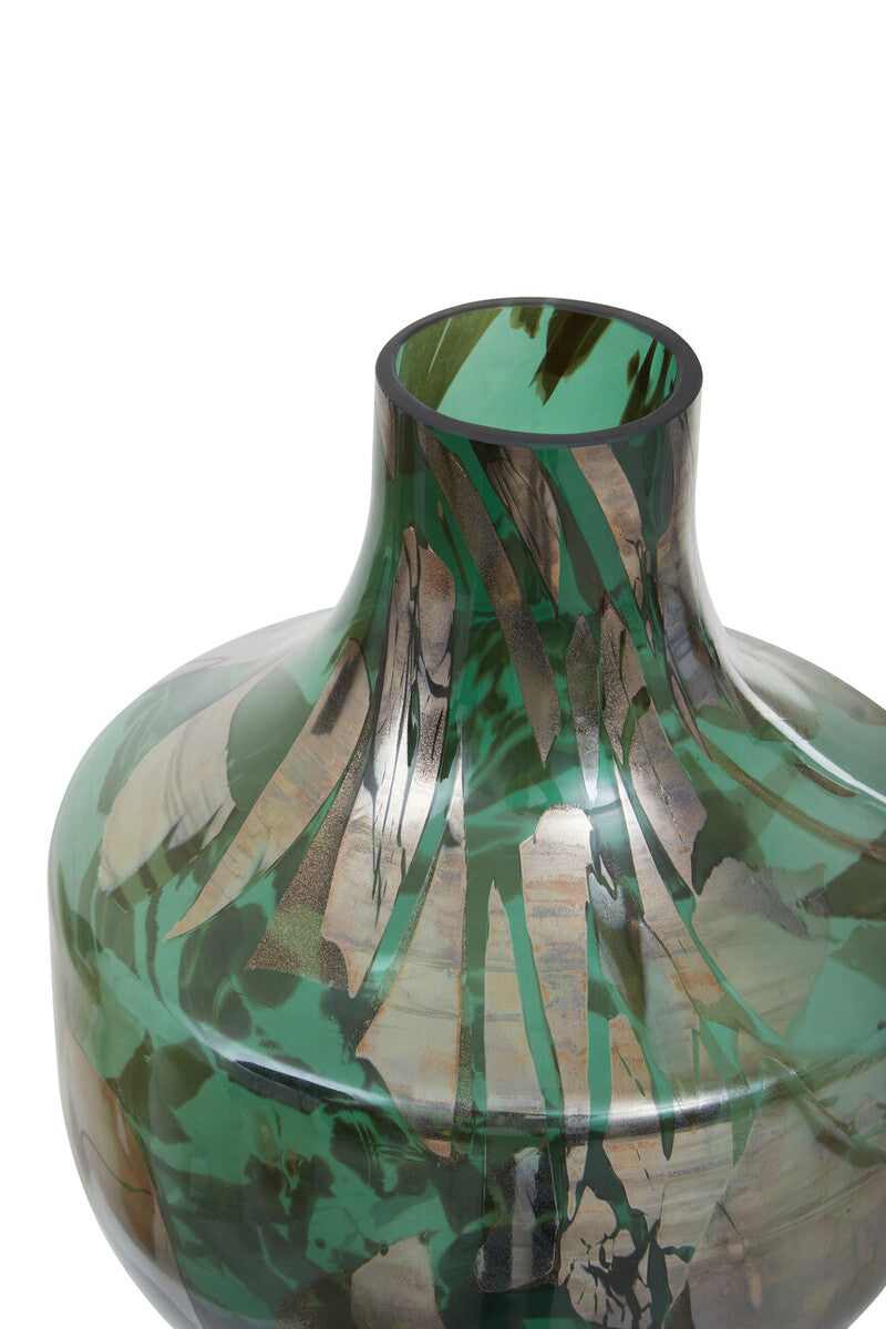 Orsina Herbie Large Glass Bottle Vase – Green and Gold Handcrafted