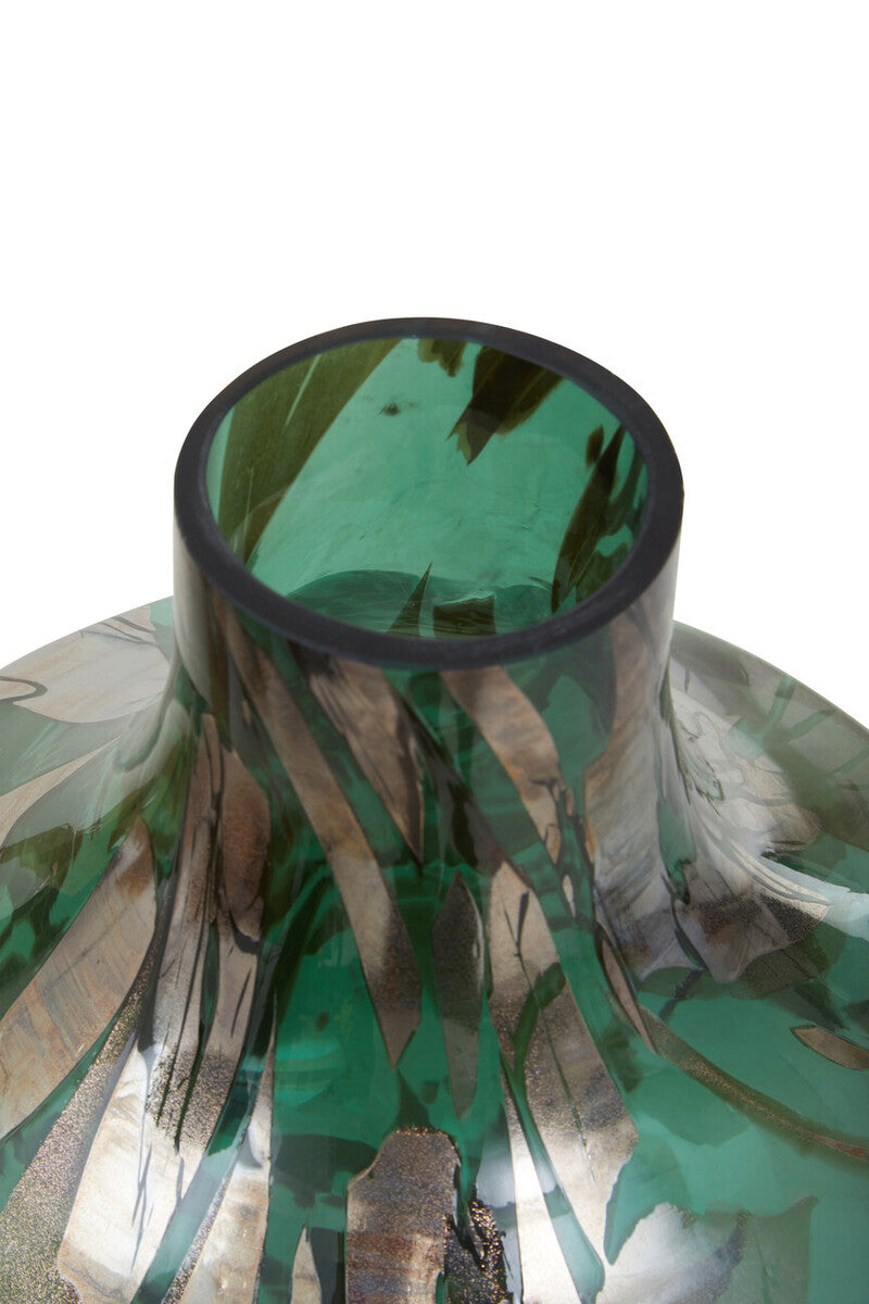 Orsina Herbie Large Glass Bottle Vase – Green and Gold Handcrafted
