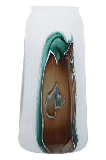 Orsina Hakan Tall Glass Vase – Marbled Design Decorative Floor Vase