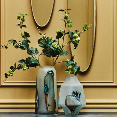 Orsina Hakan Tall Glass Vase – Marbled Design Decorative Floor Vase