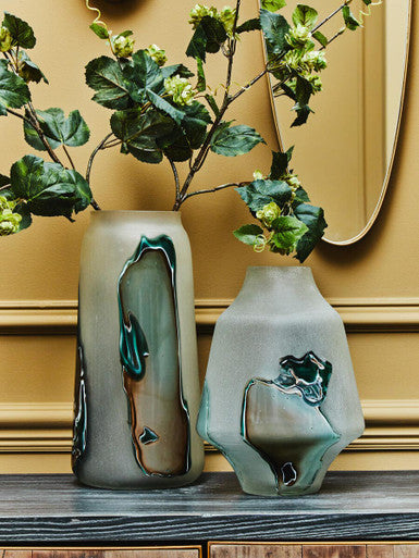 Orsina Hakan Tall Glass Vase – Marbled Design Decorative Floor Vase