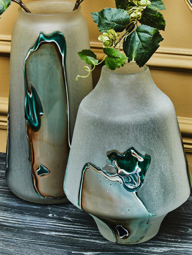 Orsina Hakan Tall Glass Vase – Marbled Design Decorative Floor Vase