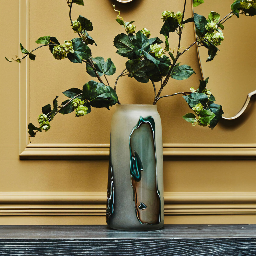 Orsina Hakan Tall Glass Vase – Marbled Design Decorative Floor Vase