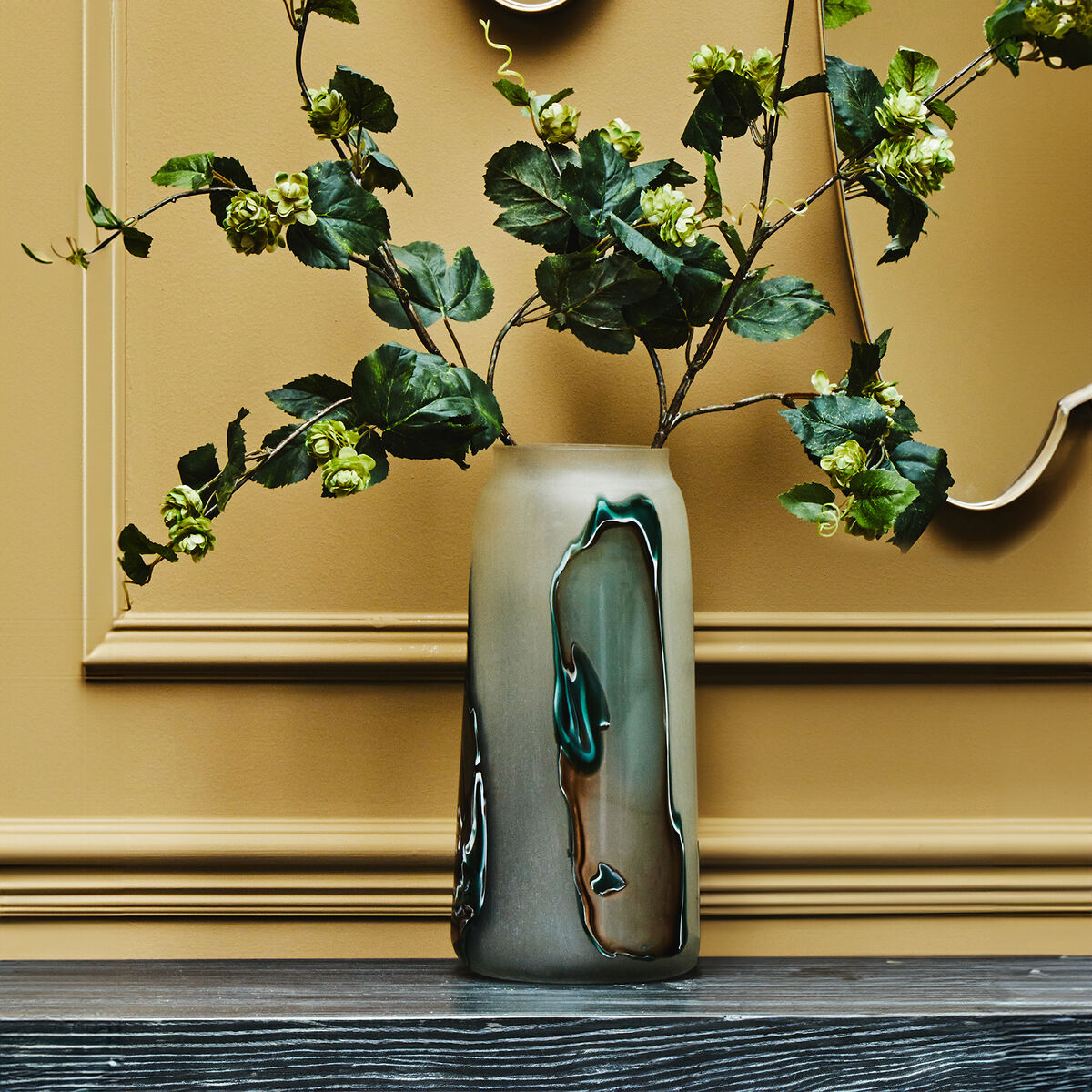 Orsina Hakan Tall Glass Vase – Marbled Design Decorative Floor Vase