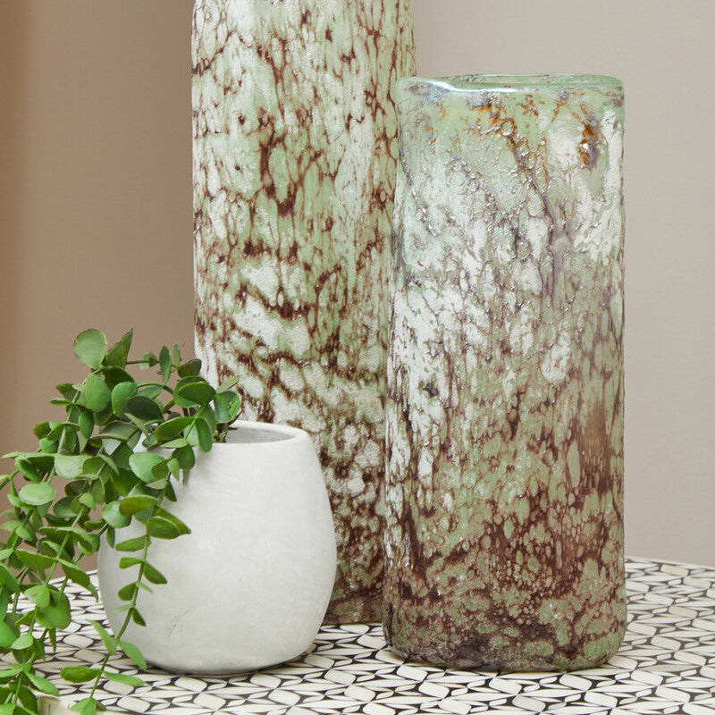 Orsina Harri Large Glass Marble Effect Vase – Crackle Finish Decor