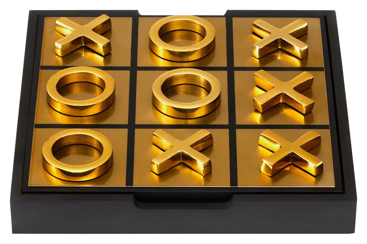 Orsina Churchill Black Sheesham Wood and Gold Tic-Tac-Toe Game