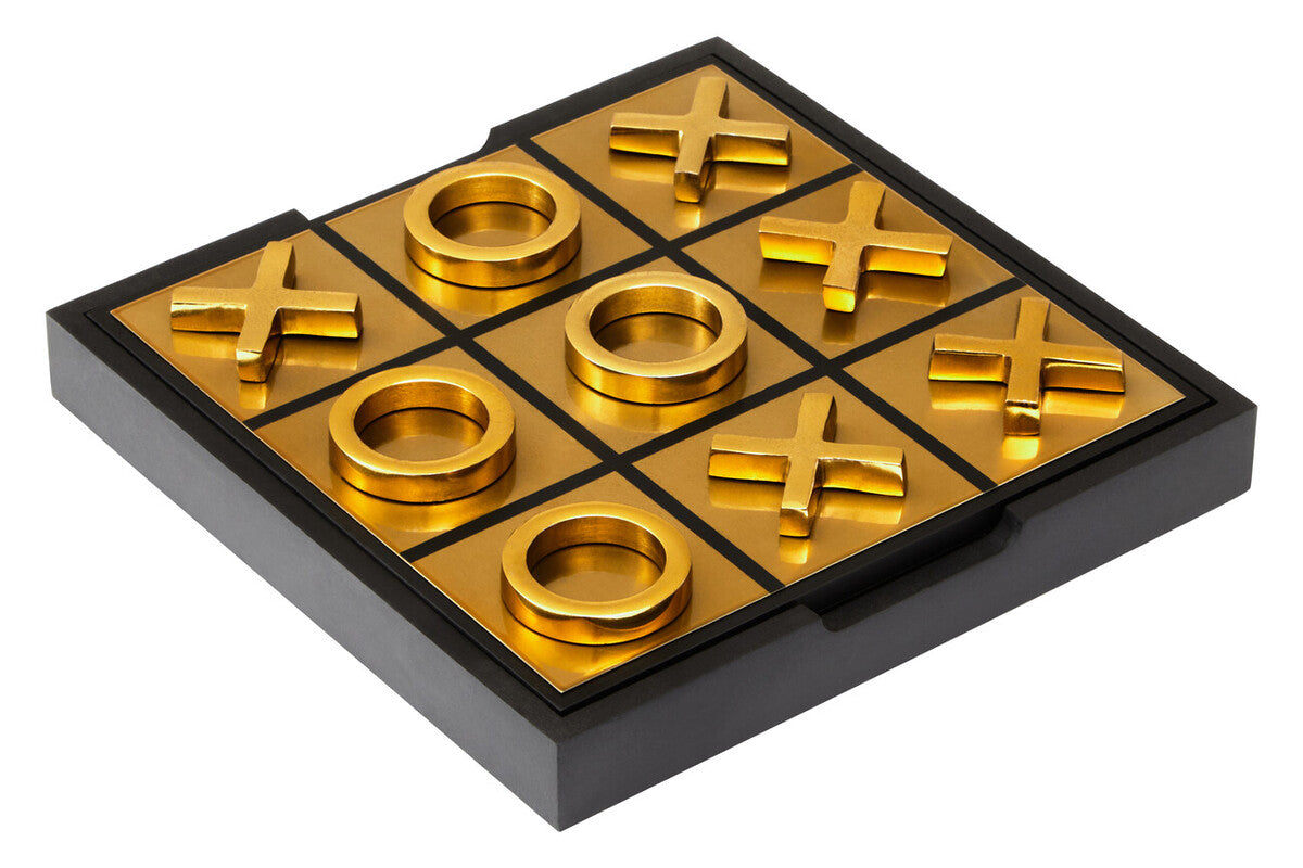 Orsina Churchill Black Sheesham Wood and Gold Tic-Tac-Toe Game