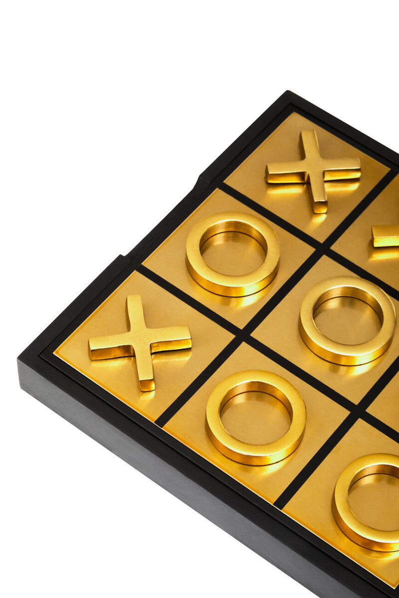 Orsina Churchill Black Sheesham Wood and Gold Tic-Tac-Toe Game