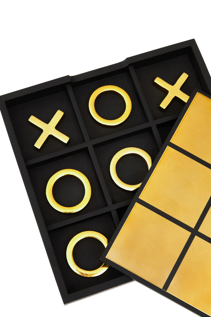 Orsina Churchill Black Sheesham Wood and Gold Tic-Tac-Toe Game