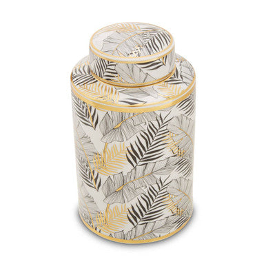 Orsina Doria Small Leaf Ceramic Jar – Multicoloured Lidded Canister