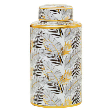 Orsina Large Leaf Design Ceramic Jar – Decorative Lidded Storage